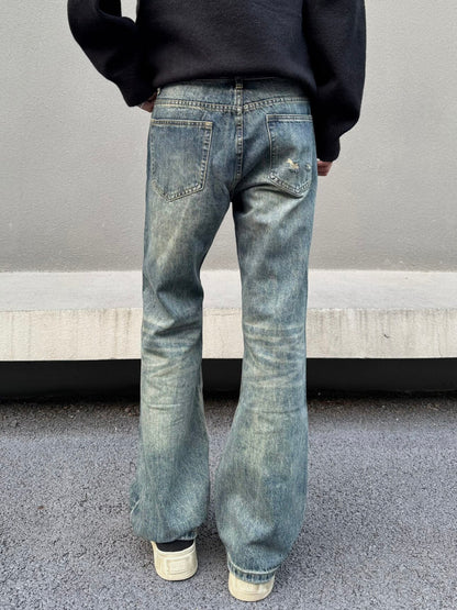 Slub Texture Washed Flare Denim Jeans WN23189