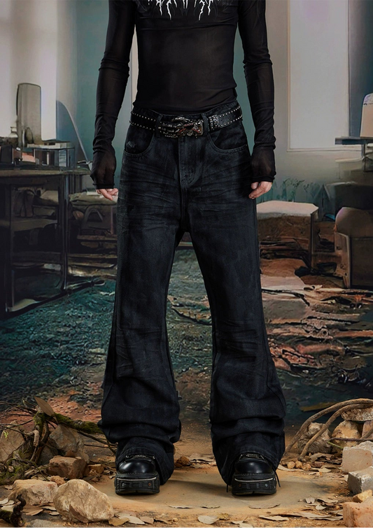 Coated Hand-Rub Long Flare Denim Jeans WN20584