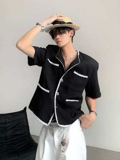Tweed Design Shoulder-Pad Short Sleeve Jacket WN20081