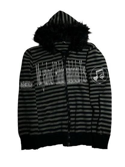 Stripe Fake Fur Collar Knit Zipper Hoodie WN20901