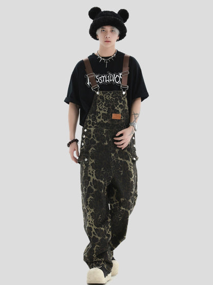 Workwear Pocket Leopard Denim Overalls WN7204