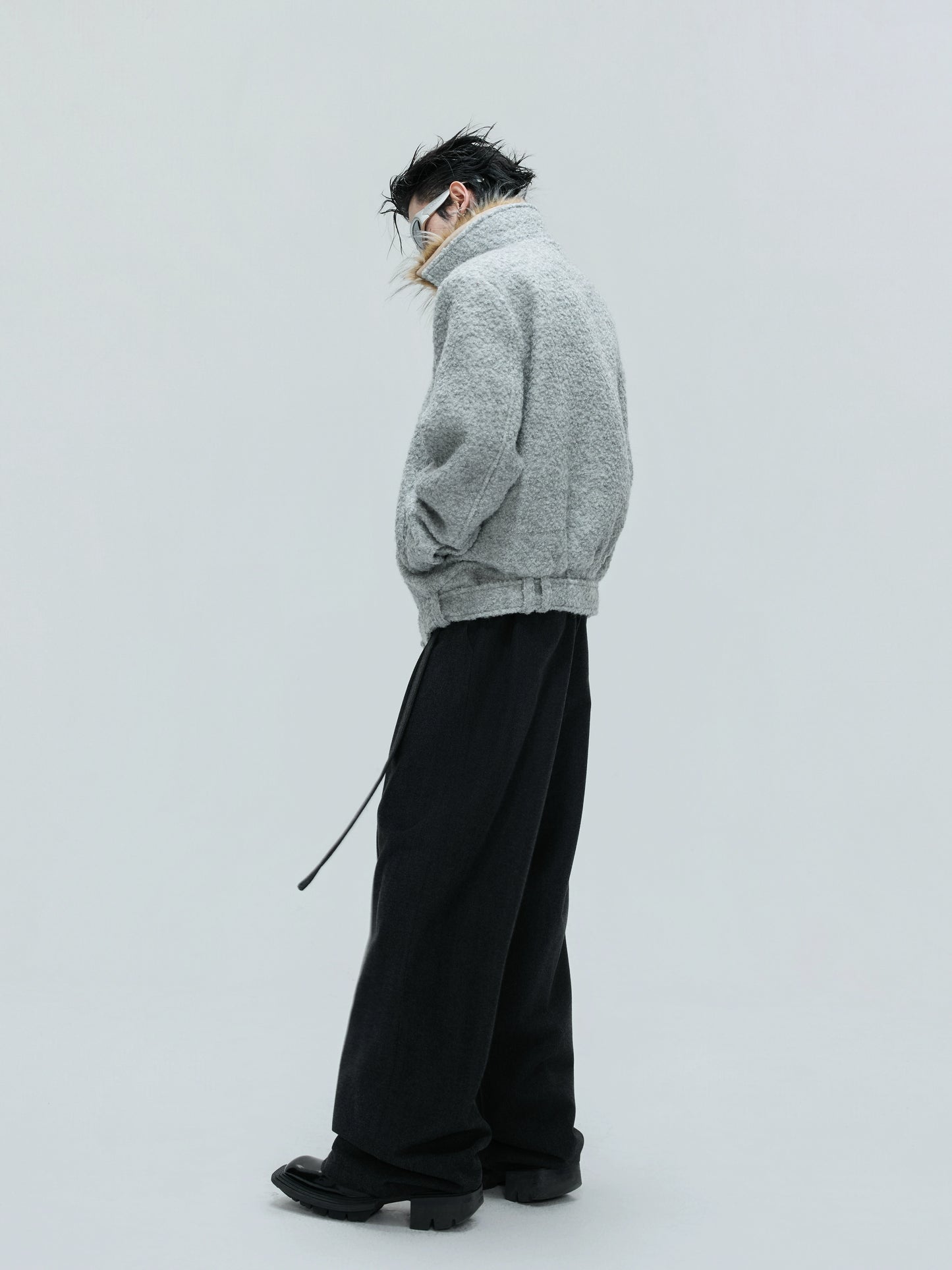 Detachable Fake Fur Collar Textured Thick Wool Short Jacket WN21734