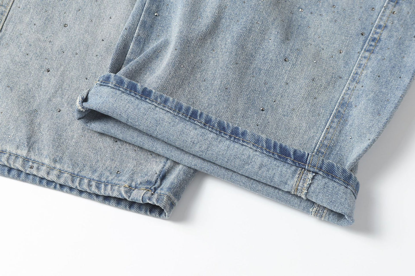 Rhinestone Drawstring Wide Leg Denim Jeans WN25560