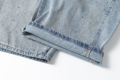 Rhinestone Drawstring Wide Leg Denim Jeans WN25560