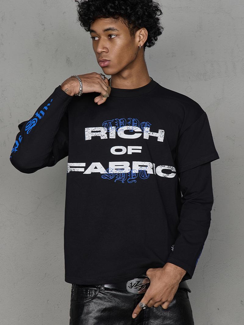 Fake Layered Embroidery Label Long Sleeve T-Shirt WN21008