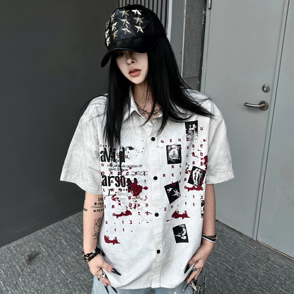 Graphic Print Splatter Short Sleeve Shirt WN24154