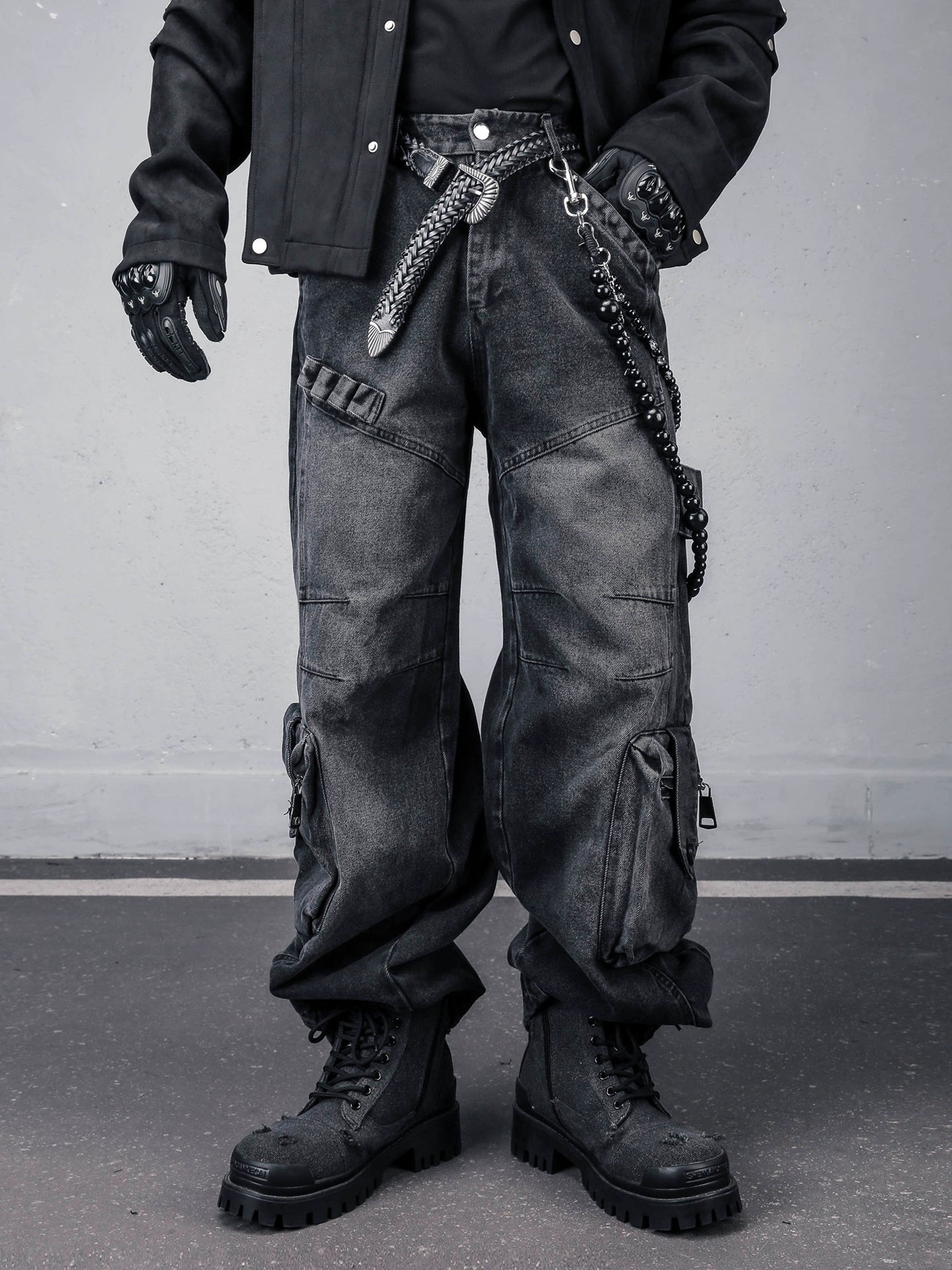 Fleece Lining Multi Pocket Wash Denim Jeans WN22313