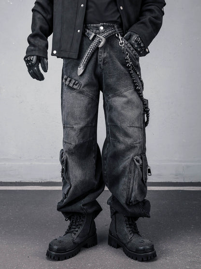 Fleece Lining Multi Pocket Wash Denim Jeans WN22313