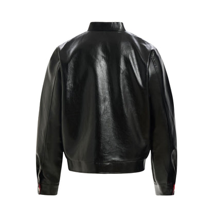 Deconstruction Letter Patch PU Leather Jacket WN25981