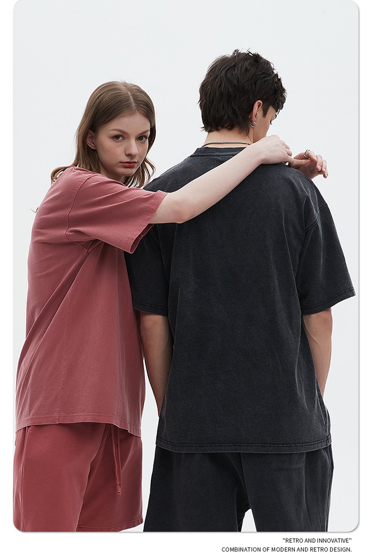 Oversize Washed Short-sleeve-T-shirt & Washed Short Sweatpants Setup WN6633