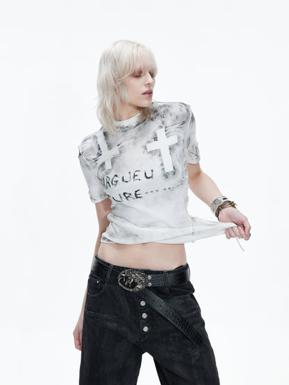Cross Dirty Wash Stud Stretch Short Sleeve T-Shirt WN26997
