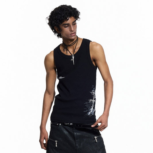 Print Ribbed Damage Tank Top WN27438