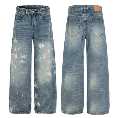 Paint Splatter Curved Denim Jeans WN26128