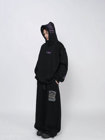 Contrast Letter Embroidery Fleece Hoodie WN24466