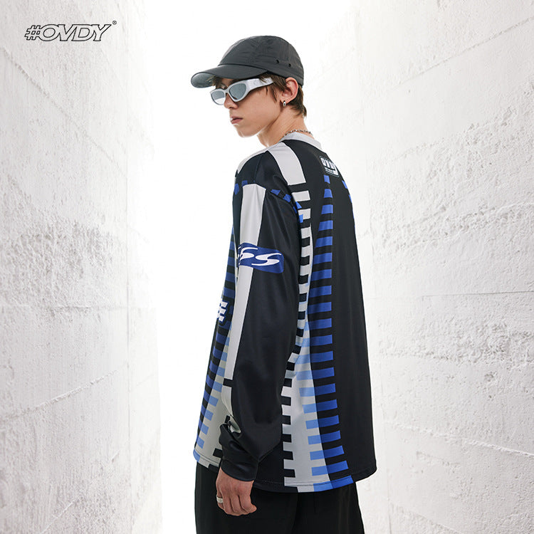 Racing-Inspired Letter Print Combed Cotton Oversize Long Sleeve T-Shirt WN12421