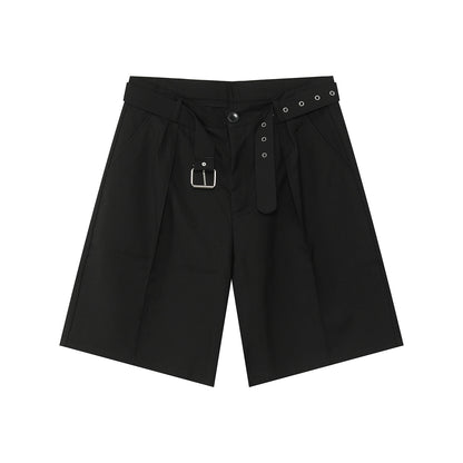 Belted Pleats Wide Leg Half Pants WN24867