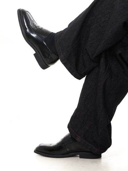 Pointed Toe Chunky Heel Leather Loafers WN20795