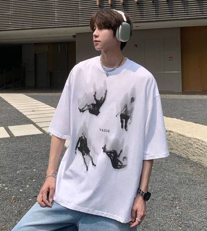 Falling Portrait Print Oversize Short Sleeve T-Shirt WN25241