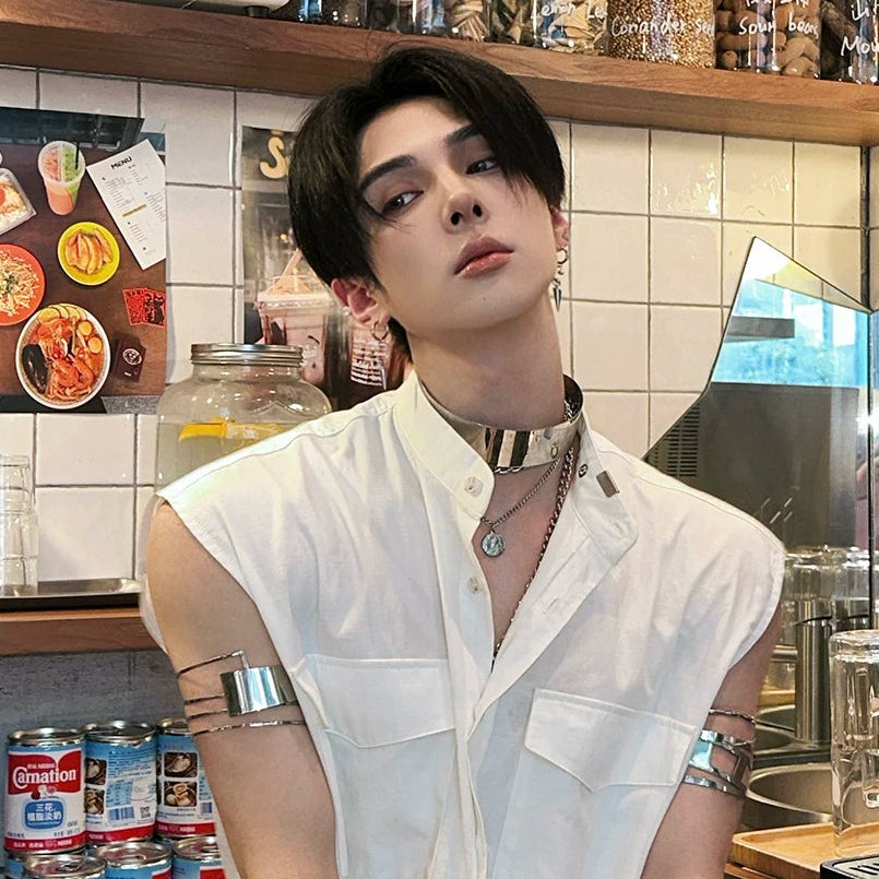 WN25144 Yang Yifan trendy brand European and American punk personality arm decoration arm ring opening adjustable high-end sense arm bracelet men's ins WN25144