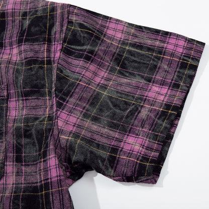 Washed Tie-Dye Plaid Short Sleeve Shirt WN25748