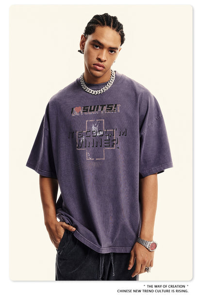 Washed Print Oversize Short-sleeve T-shirt WN6422