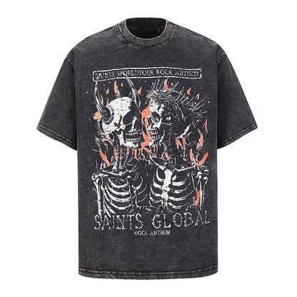 Skull Print Washed Oversize Short Sleeve T-Shirt WN24419