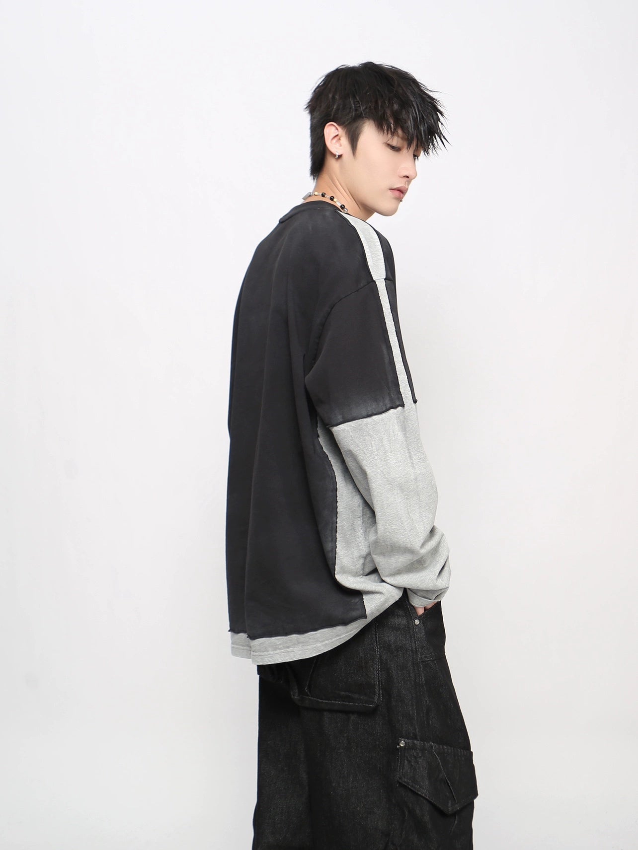 Heavyweight Mix Patchwork Long Sleeve T-Shirt WN21034