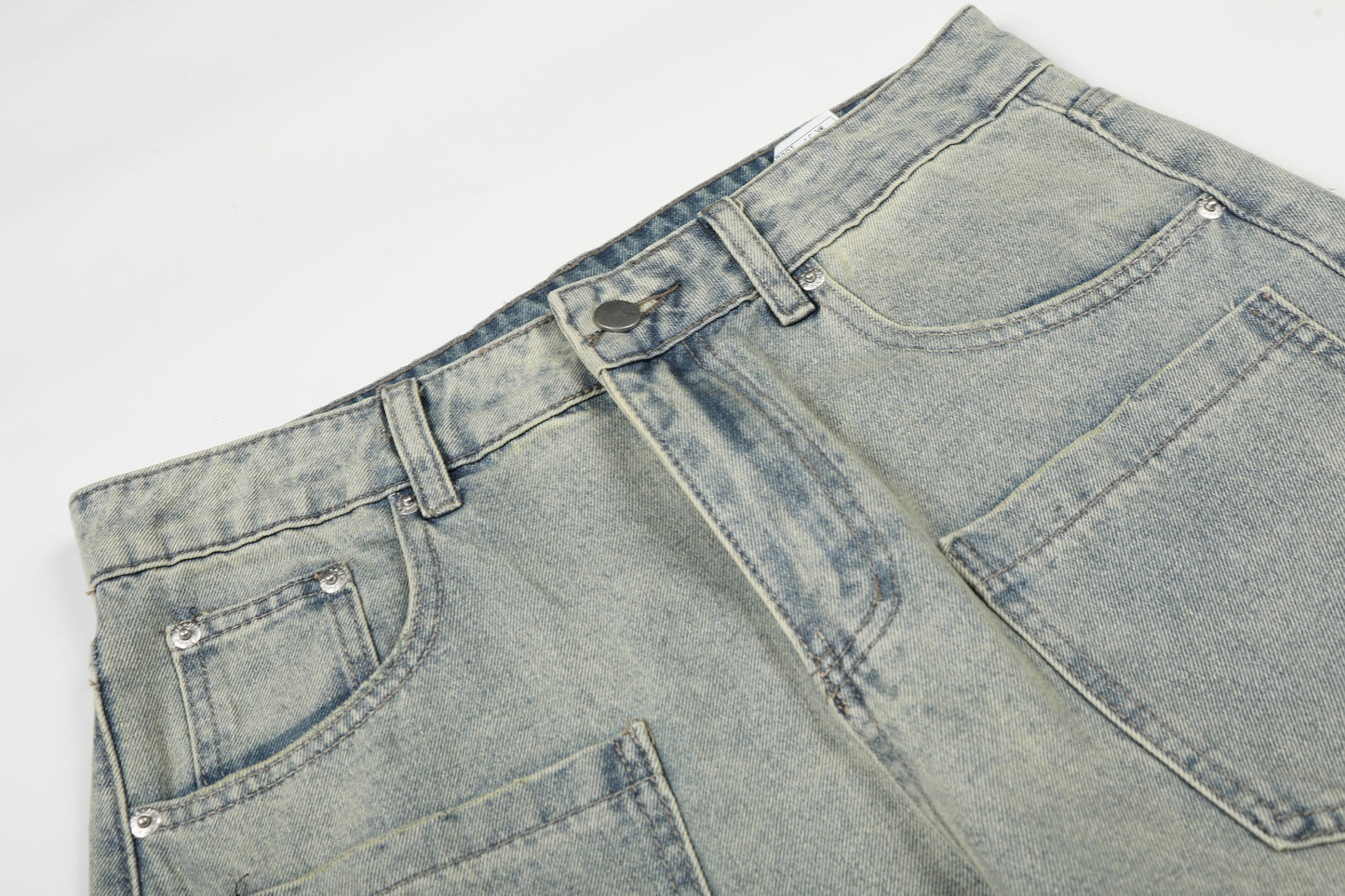 Washed Paint Pocket Wide Leg Denim Jeans WN25792