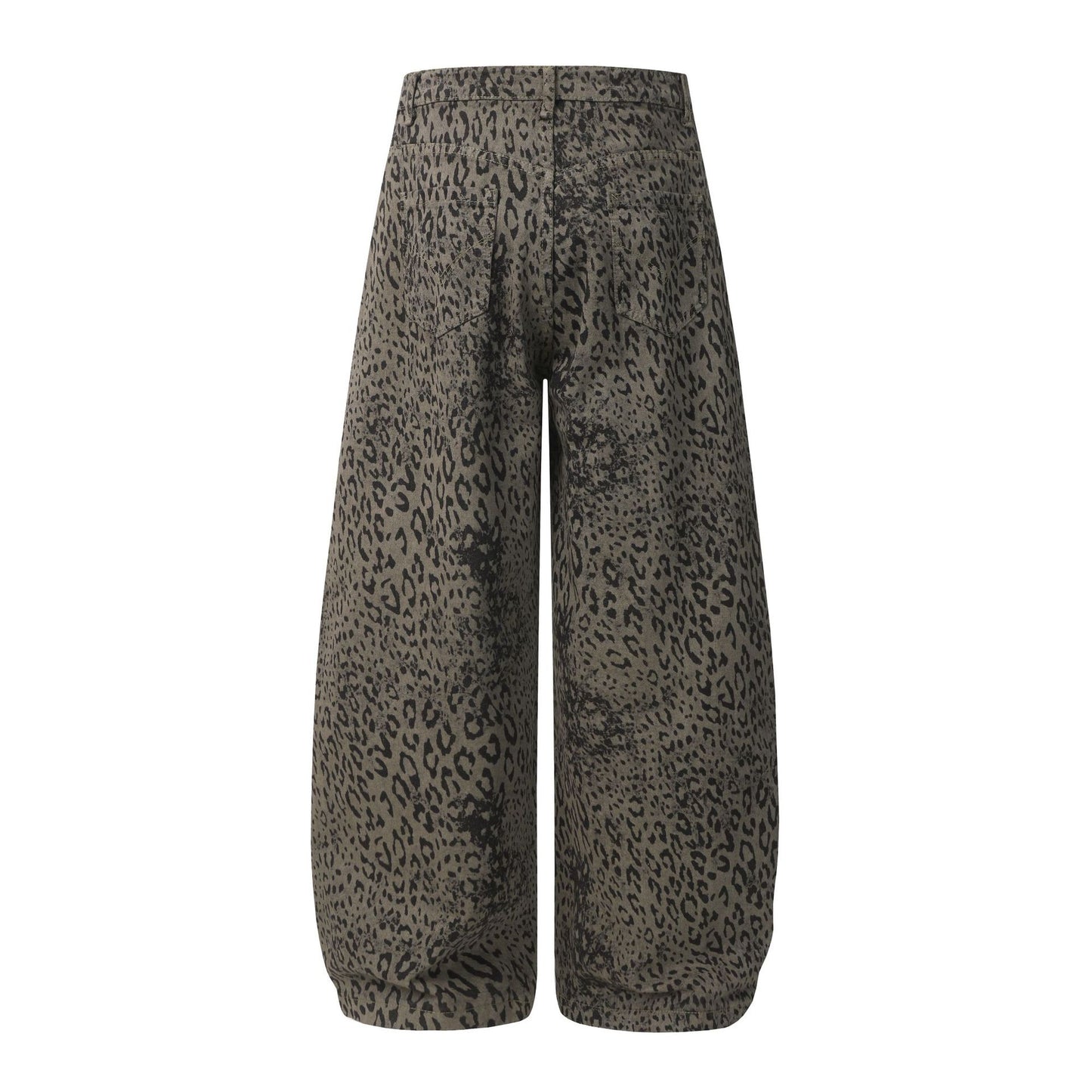 Leopard Print Curved Straight Wide Leg Denim Jeans WN25675