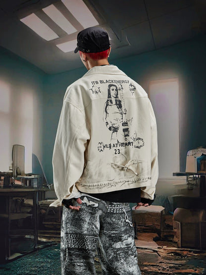 Dirty Print Oversize Denim Jacket WN20587