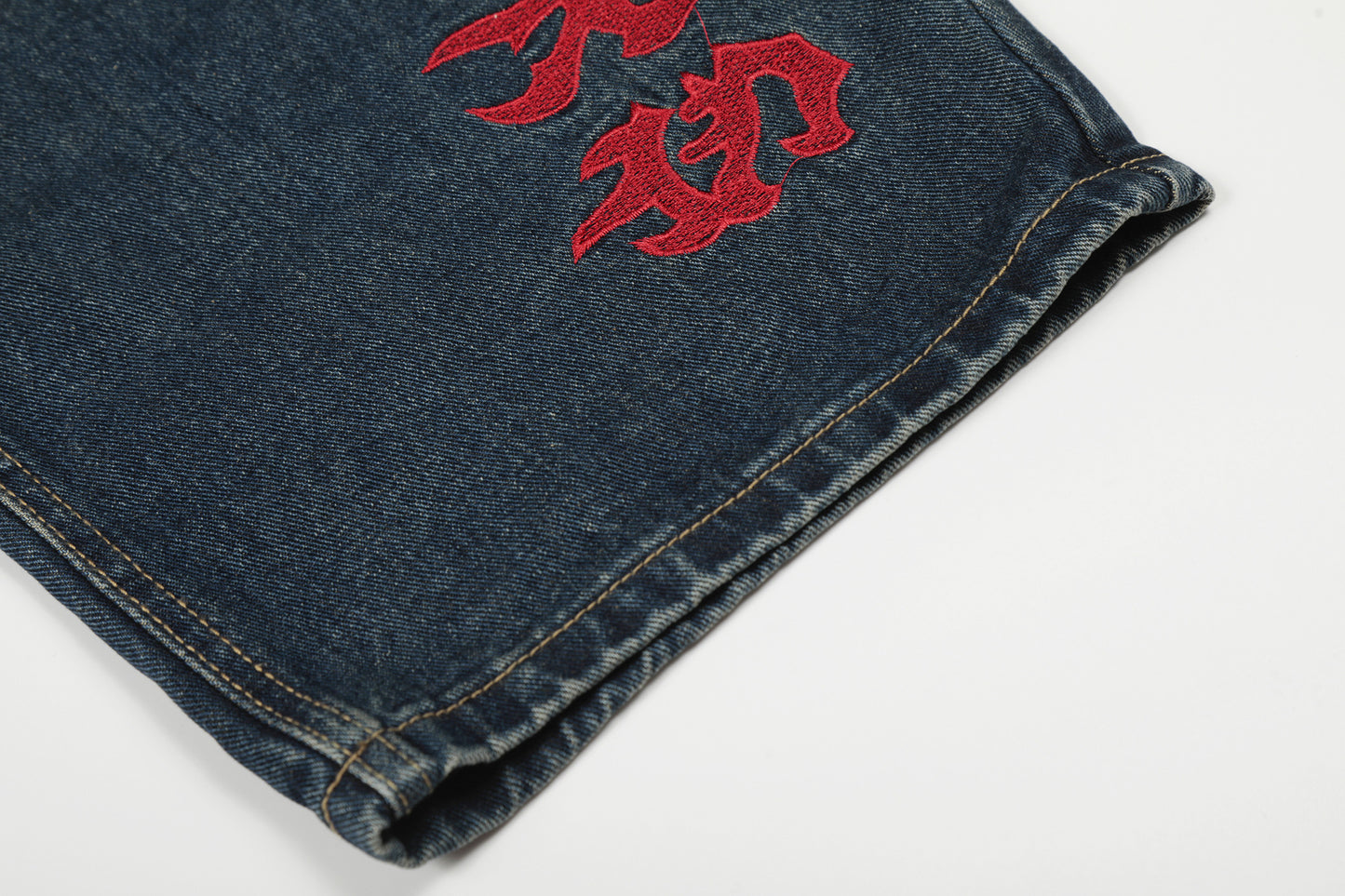 Washed Tribal Print Wide Leg Denim Jeans WN25507
