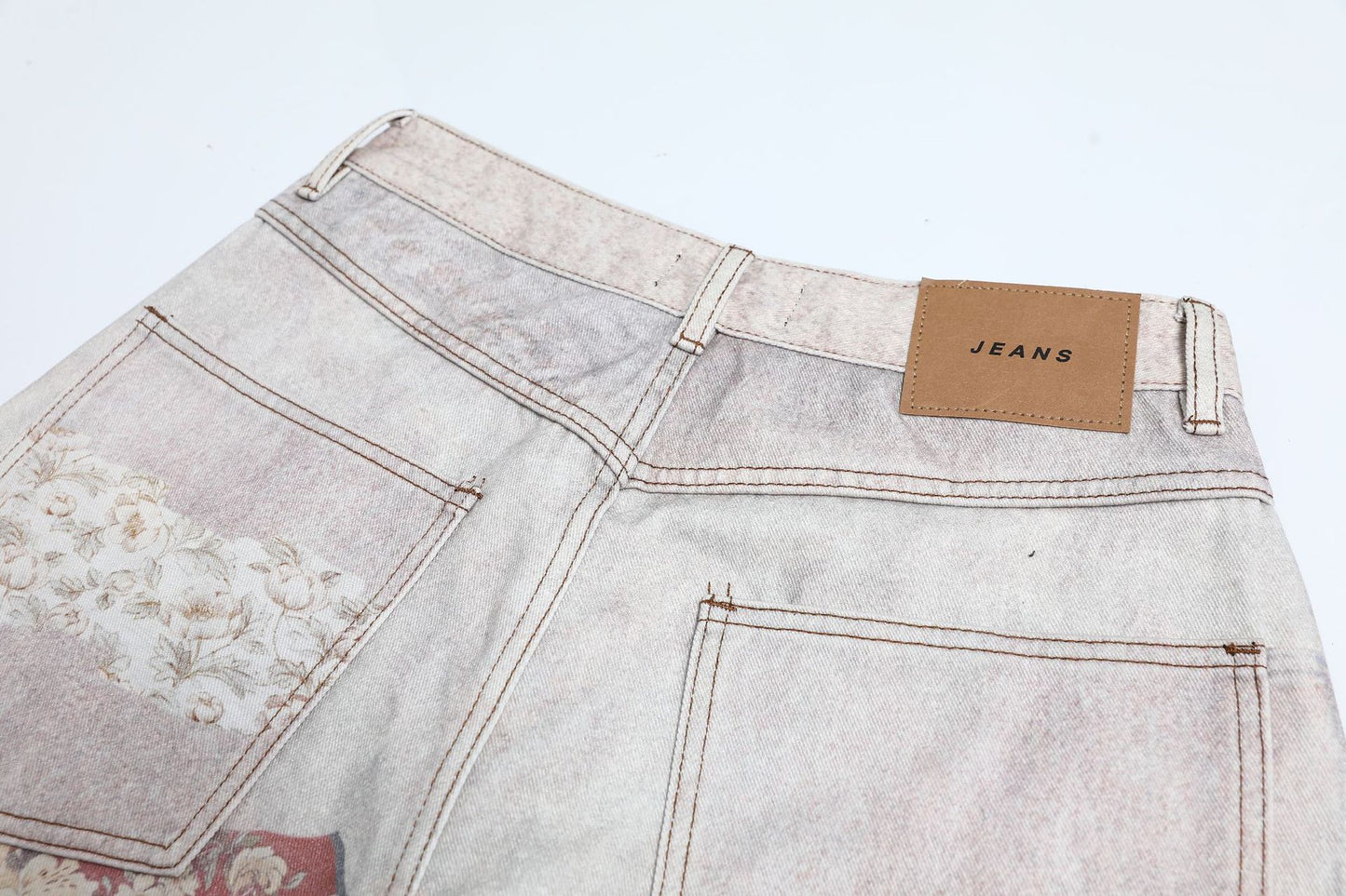 Collage Print Wide Leg Denim Jeans WN26018