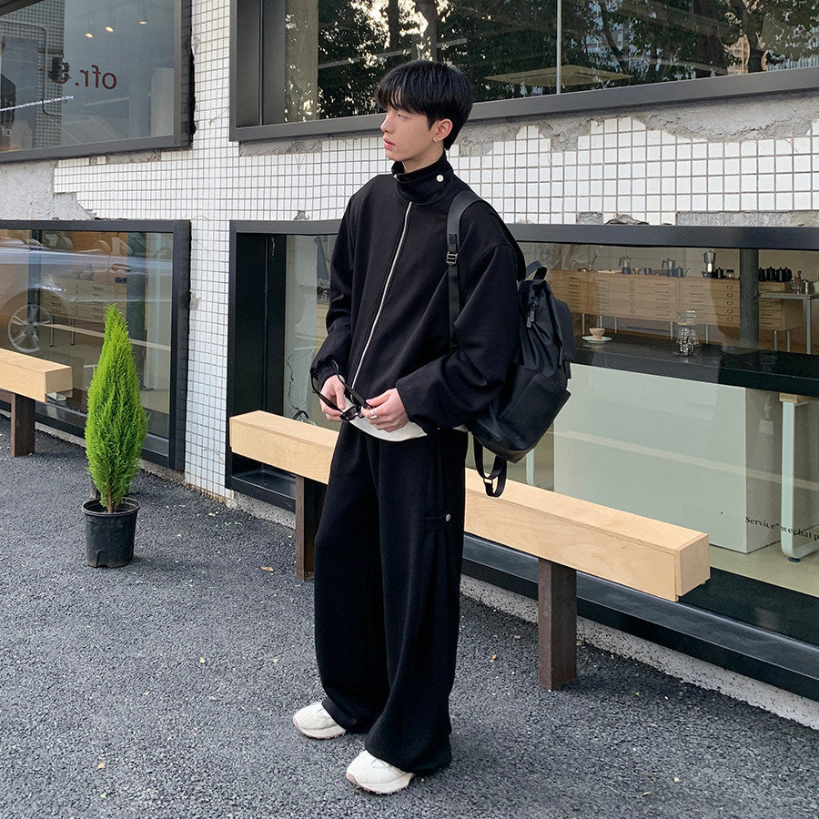 Standing-Collar Jacket & Wide Leg Pants Setup WN24967