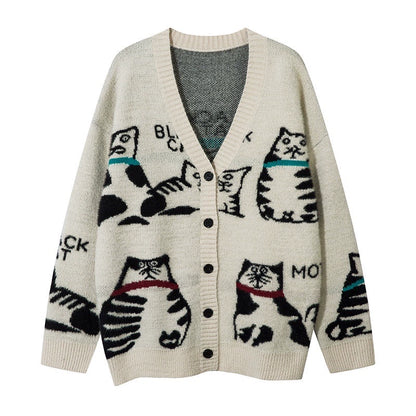 Cat Design V-neck Knit Cardigan WN10906