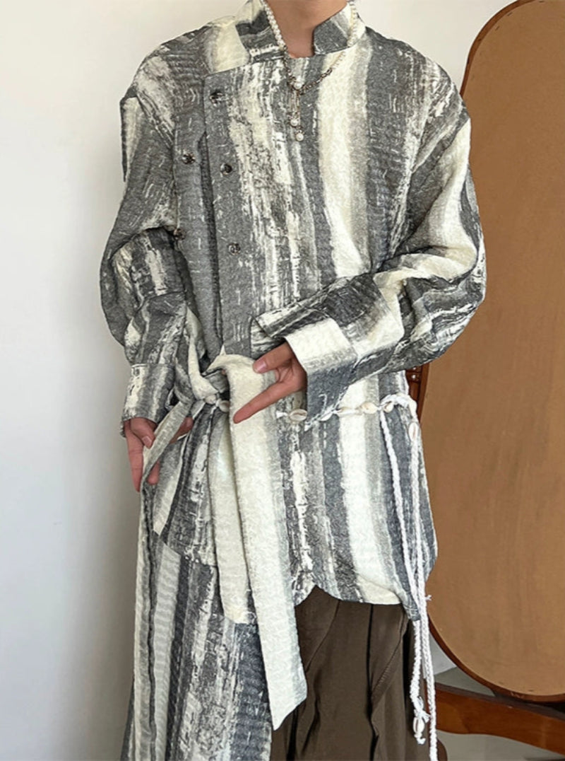 Tie-Dye Pleats Ribbon Long Sleeve Shirt WN19981