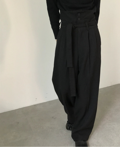 High Waist Adjustable Strap Belt Straight Trousers WN21626