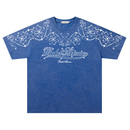 Washed Rhinestone Ornament Short Sleeve T-Shirt WN26746