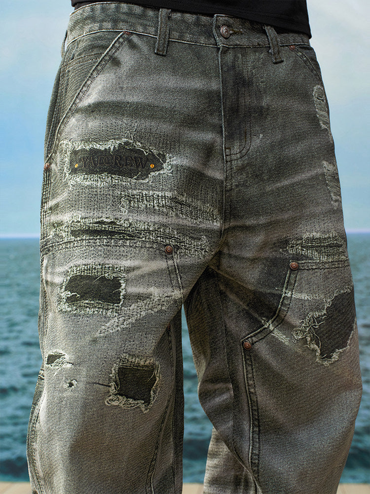 Damage Wash Straight Denim Jeans WN23221