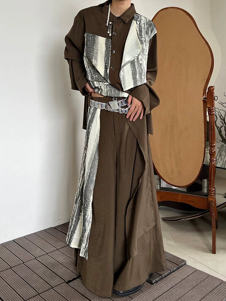 Asymmetrical Patchwork Wide Leg Trousers WN19940