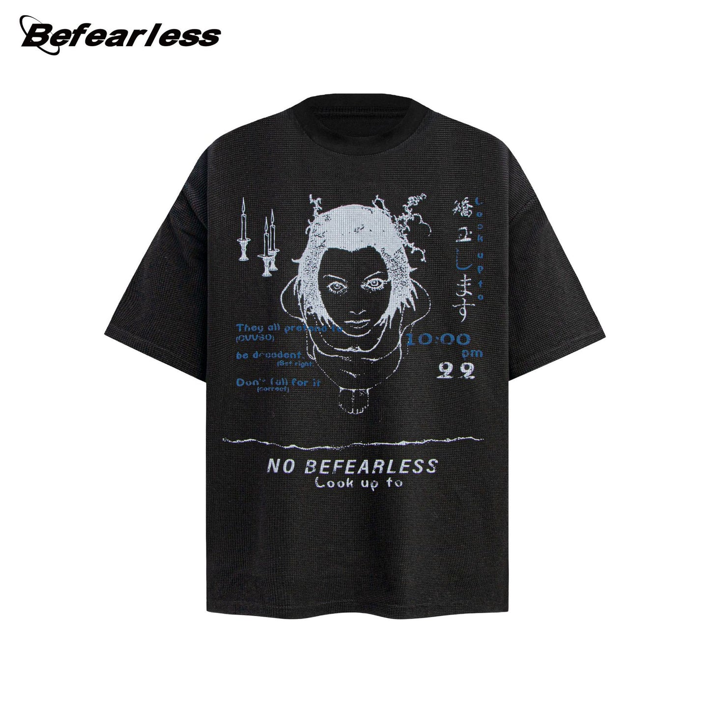 Waffle Texture Graphic Print Oversize Short Sleeve T-Shirt WN26303