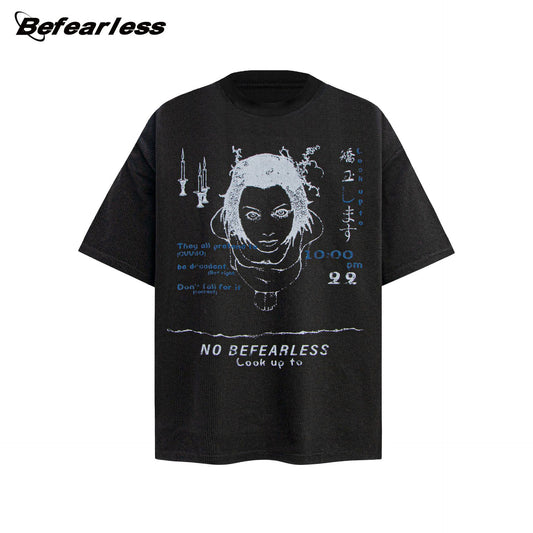 Waffle Texture Graphic Print Oversize Short Sleeve T-Shirt WN26303