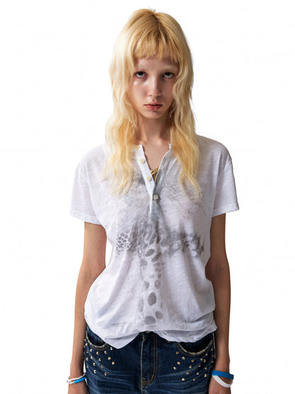 Henley Neck Graphic Print Short Sleeve T-Shirt WN27195