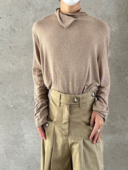 High-Neck Texture Pullover Knit Sweater WN19998