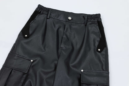 PU Leather Wide-Leg Cargo Pants WN11265