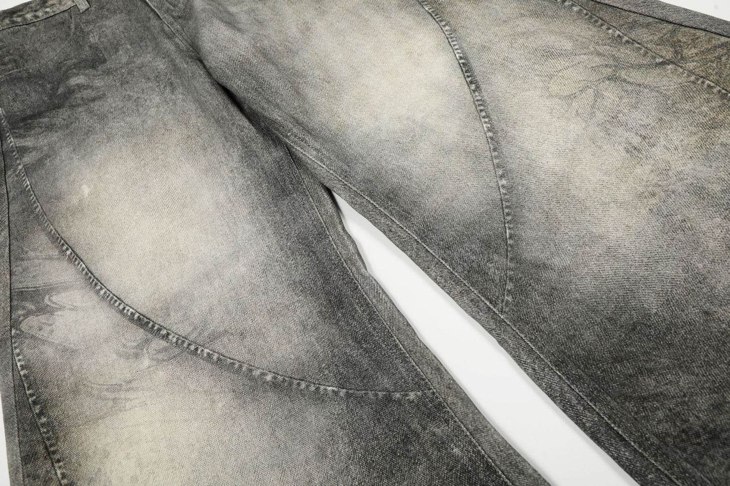 Washed Wide Leg Curved Denim Jeans WN23033