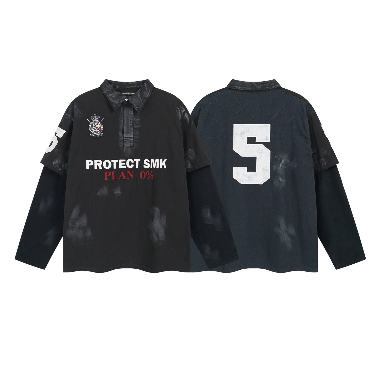 Dirty Washed Fake Layered Long Sleeve T-Shirt WN25805