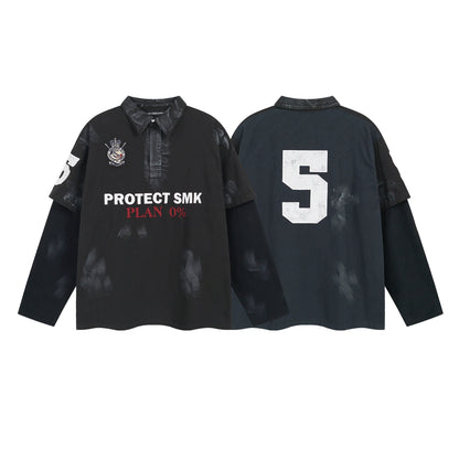 Dirty Washed Fake Layered Long Sleeve T-Shirt WN25805