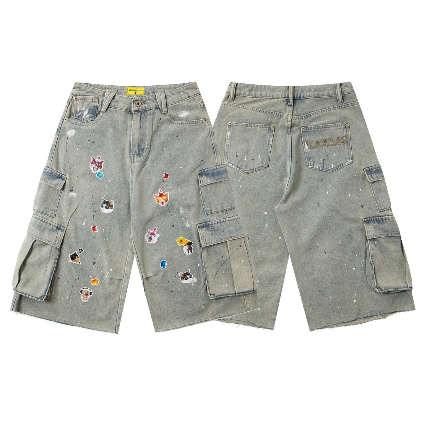Sticker Paint Cargo Half Denim Jeans WN26747