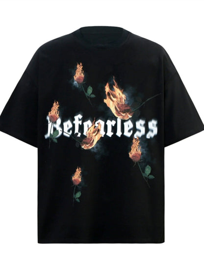Flame Rose Print Short Sleeve T-Shirt WN24261
