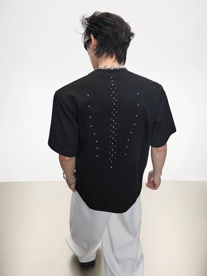 Metal Stud Spine Design Slim Short Sleeve T-Shirt WN18338